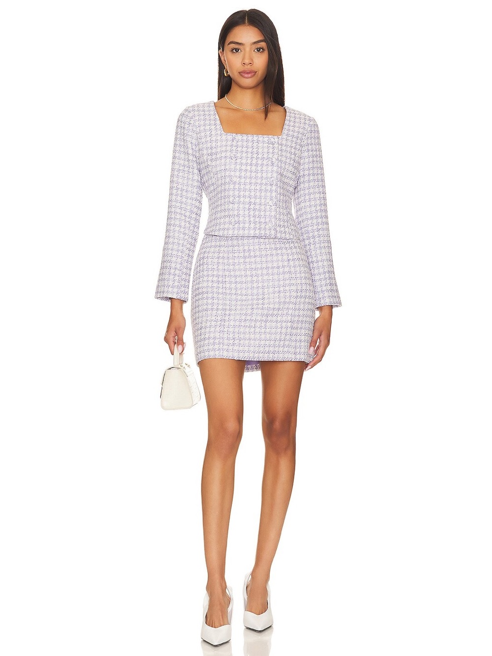 Favorite Daughter NWT Two Piece Set Blazer Mini Skirt Lilac Gingham Print